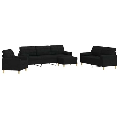 Eleganz 4-TLG. Futon Sofagarnitur mit Fußhocker & Dekokissen - Modernes Schwarz Stoff Set für Wohnzimmer, Schlafzimmer oder Garten - Bequem & Platzsparend für Kleine Räume Eleganz 4-TLG. Futon Sofagarnitur mit Fußhocker & Dekokissen - Modernes Schwarz Stoff Set für Wohnzimmer, Schlafzimmer oder Garten - Bequem & Platzsparend für Kleine Räume von Eleganz