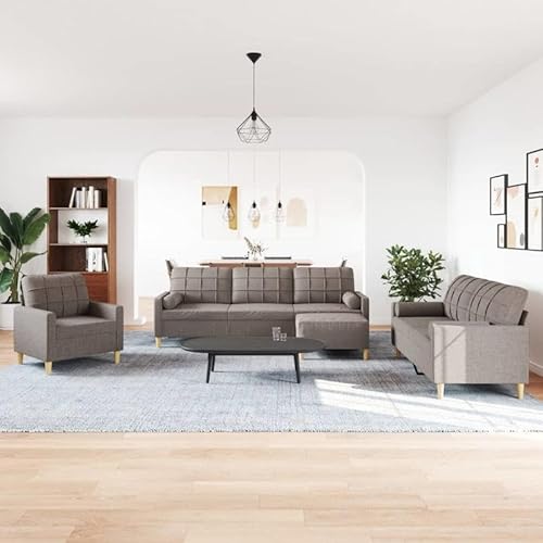 Eleganz 4-TLG. Futon Sofagarnitur mit Fußhocker & Dekokissen in Taupe - Modernes Wohnzimmer Set für kleine Räume, bequem und platzsparend von Eleganz