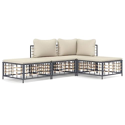 Eleganz 4-TLG. Garten-Lounge-Set mit Kissen Anthrazit - Poly Rattan & pulverbeschichteter Stahl - Perfekt für Terrasse & Garten - Langlebig & pflegeleicht Eleganz 4-TLG. Garten-Lounge-Set mit Kissen Anthrazit - Poly Rattan & pulverbeschichteter Stahl - Perfekt für Terrasse & Garten - Langlebig & pflegeleicht von Eleganz
