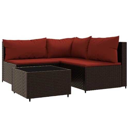 Eleganz 4-TLG. Garten-Lounge-Set mit Kissen aus PE-Rattan und pulverbeschichtetem Stahl – Perfekt für Terrassen und Gärten – Robustes Hartglas und wetterfester Polyesterstoff von Eleganz