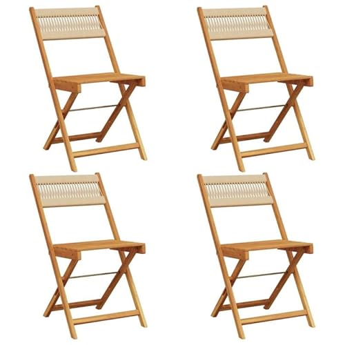 Eleganz 4X Gartenstühle klappbar aus ölbehandeltem Akazien-Massivholz mit Seil - Beige Gartensitzmöbel für Terrasse & Balkon - Stapelbar & platzsparend von Eleganz