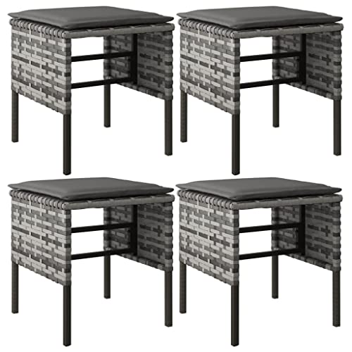 Eleganz 4er Set Gartenhocker mit Kissen - Grau PE-Rattan & Pulverbeschichteter Stahl - Langlebig & Wetterfest - Perfekt für Garten, Terrasse oder Balkon von Eleganz