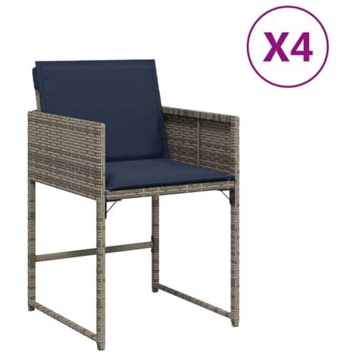 Eleganz 4er Set Gartenstühle mit Kissen - Grau PE-Rattan & Pulverbeschichteter Stahl - Langlebig & Wetterfest - Perfekt für Terrasse & Garten von Eleganz
