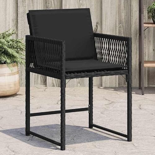 Eleganz 4er Set Gartenstühle mit Kissen aus Schwarz Poly Rattan - Langlebige und Bequeme Gartensitzmöbel für Terrasse und Balkon - Wetterbeständig und pflegeleicht von Eleganz