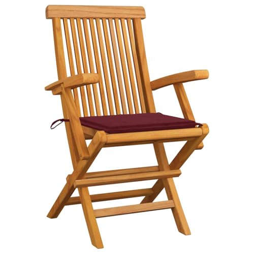 Eleganz 4er Set Gartenstühle mit Weinroten Kissen aus Massivholz Teak – Feingeschliffenes Teak-Hartholz mit Wasserbasiertem Finish – Langlebig & Stilvoll für Terrasse & Garten von Eleganz