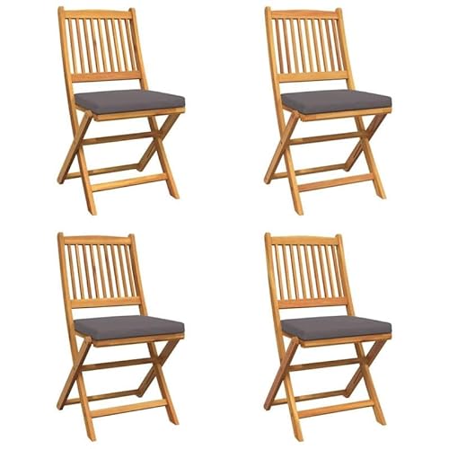 Eleganz 4er Set Klappstühle aus Massivholz Akazie - Graue Gartensitzmöbel (49x57,5x92 cm) - Langlebig & Platzsparend für Balkon, Terrasse oder Garten von Eleganz