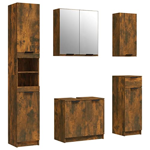 Eleganz 5-TLG. Badmöbel-Set aus Räuchereiche & Glas - Modernes Badezimmermöbel-Set aus Holzwerkstoff, Platzsparend & Langlebig von Eleganz