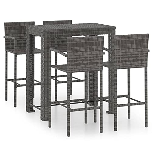 Eleganz 5-TLG. Garten-Bar-Set aus PE-Rattan mit Armlehnen, pulverbeschichteter Stahl, grau - Modernes Outdoor-Möbel für Terrasse & Garten Eleganz 5-TLG. Garten-Bar-Set aus PE-Rattan mit Armlehnen, pulverbeschichteter Stahl, grau - Modernes Outdoor-Möbel für Terrasse & Garten von Eleganz
