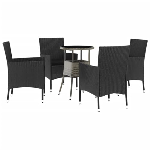 Eleganz 5-TLG. Garten-Bistro-Set Schwarz - Poly Rattan, pulverbeschichteter Stahl & Hartglas - Langlebiges Outdoor-Möbel für Terrasse & Garten Eleganz 5-TLG. Garten-Bistro-Set Schwarz - Poly Rattan, pulverbeschichteter Stahl & Hartglas - Langlebiges Outdoor-Möbel für Terrasse & Garten von Eleganz