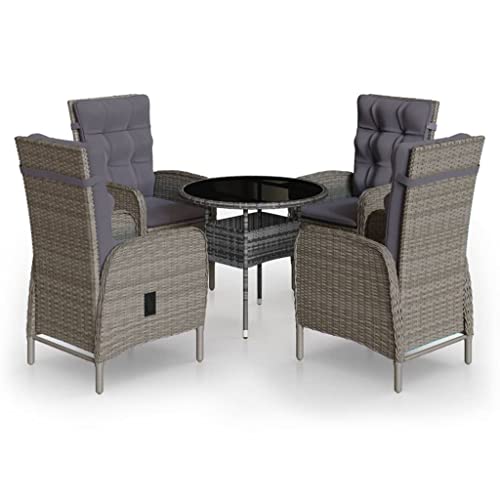 Eleganz 5-TLG. Garten-Bistro-Set aus Poly Rattan & pulverbeschichtetem Stahl mit Hartglas - Modernes Outdoor-Möbel für Terrasse & Balkon - Langlebig & pflegeleicht von Eleganz