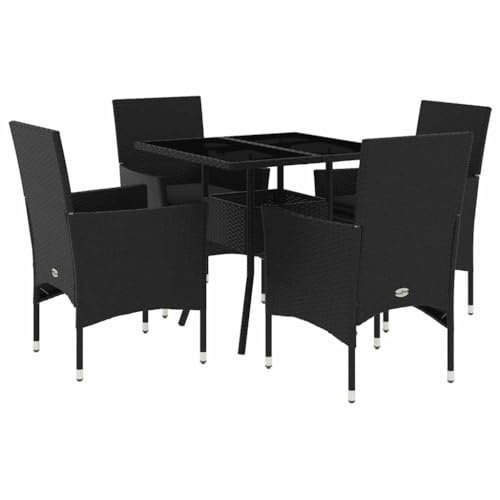 Eleganz 5-TLG. Garten-Essgruppe Schwarz PE-Rattan mit Kissen & Hartglas - Langlebig & Stilvoll für Terrasse & Garten Eleganz 5-TLG. Garten-Essgruppe Schwarz PE-Rattan mit Kissen & Hartglas - Langlebig & Stilvoll für Terrasse & Garten von Eleganz
