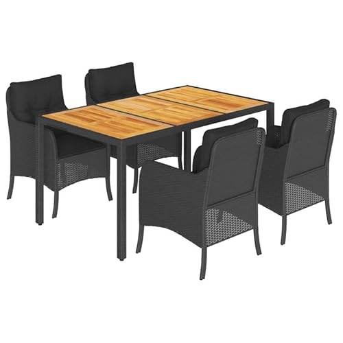Eleganz 5-TLG. Garten-Essgruppe aus PE-Rattan mit Kissen - Langlebige Outdoor-Möbel aus pulverbeschichtetem Stahl & massivem Akazienholz für Terrasse & Garten Eleganz 5-TLG. Garten-Essgruppe aus PE-Rattan mit Kissen - Langlebige Outdoor-Möbel aus pulverbeschichtetem Stahl & massivem Akazienholz für Terrasse & Garten von Eleganz