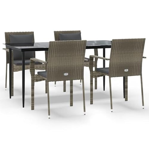 Eleganz 5-TLG. Garten-Essgruppe aus PE-Rattan mit Kissen - Schwarz & Grau - Pulverbeschichteter Stahl - Langlebig & Wetterfest - Perfekt für Terrasse & Garten Eleganz 5-TLG. Garten-Essgruppe aus PE-Rattan mit Kissen - Schwarz & Grau - Pulverbeschichteter Stahl - Langlebig & Wetterfest - Perfekt für Terrasse & Garten von Eleganz