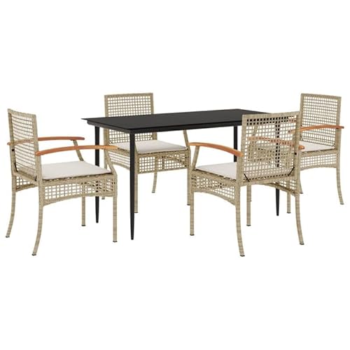 Eleganz 5-TLG. Garten-Essgruppe mit Kissen Beige Poly Rattan - Pulverbeschichteter Stahl & Gehärtetes Glas - Langlebig & Wetterfest - Perfekt für Terrasse & Garten Eleganz 5-TLG. Garten-Essgruppe mit Kissen Beige Poly Rattan - Pulverbeschichteter Stahl & Gehärtetes Glas - Langlebig & Wetterfest - Perfekt für Terrasse & Garten von Eleganz