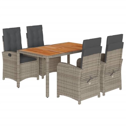 Eleganz 5-TLG. Garten-Essgruppe mit Kissen Grau PE-Rattan & pulverbeschichteter Stahl – Langlebig & pflegeleicht für Terrasse & Garten von Eleganz