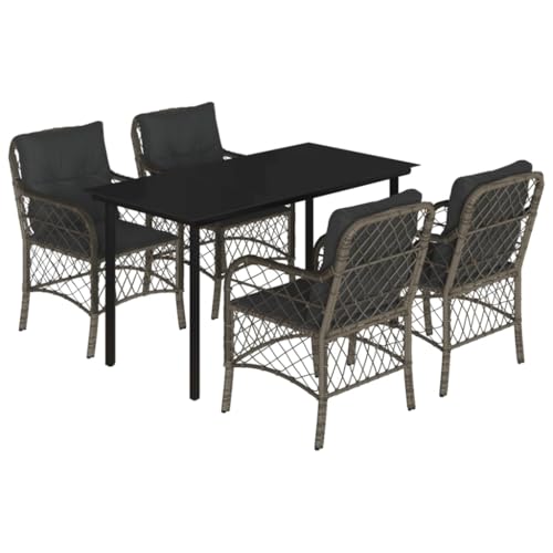 Eleganz 5-TLG. Garten-Essgruppe mit Kissen Grau Poly Rattan - Langlebige Outdoor-Möbel aus pulverbeschichtetem Stahl und gehärtetem Glas für Terrasse und Garten Eleganz 5-TLG. Garten-Essgruppe mit Kissen Grau Poly Rattan - Langlebige Outdoor-Möbel aus pulverbeschichtetem Stahl und gehärtetem Glas für Terrasse und Garten von Eleganz