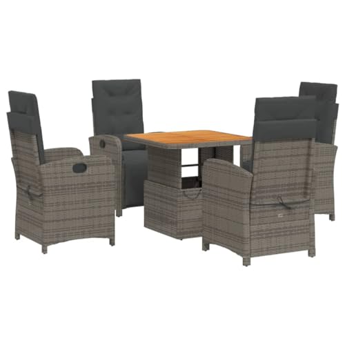 Eleganz 5-TLG. Garten-Essgruppe mit Kissen Grau Poly Rattan - Langlebiges PE-Rattan & Pulverbeschichteter Stahl - Perfekt für Terrasse & Garten von Eleganz