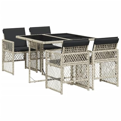 Eleganz 5-TLG. Garten-Essgruppe mit Kissen Hellgrau - PE-Rattan, Pulverbeschichteter Stahl, Hartglas - Perfekt für Terrasse & Garten - Langlebig & Wetterfest Eleganz 5-TLG. Garten-Essgruppe mit Kissen Hellgrau - PE-Rattan, Pulverbeschichteter Stahl, Hartglas - Perfekt für Terrasse & Garten - Langlebig & Wetterfest von Eleganz