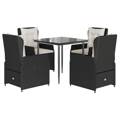 Eleganz 5-TLG. Garten-Essgruppe mit Kissen Schwarz Poly Rattan - Pulverbeschichteter Stahl & Gehärtetes Glas - Langlebig & Wetterfest - Perfekt für Terrasse & Garten Eleganz 5-TLG. Garten-Essgruppe mit Kissen Schwarz Poly Rattan - Pulverbeschichteter Stahl & Gehärtetes Glas - Langlebig & Wetterfest - Perfekt für Terrasse & Garten von Eleganz