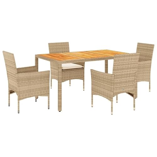 Eleganz 5-TLG. Garten-Essgruppe mit Kissen aus PE-Rattan, pulverbeschichtetem Stahl & massivem Akazienholz mit Ölfinish - Langlebig & pflegeleicht für Terrasse & Garten von Eleganz