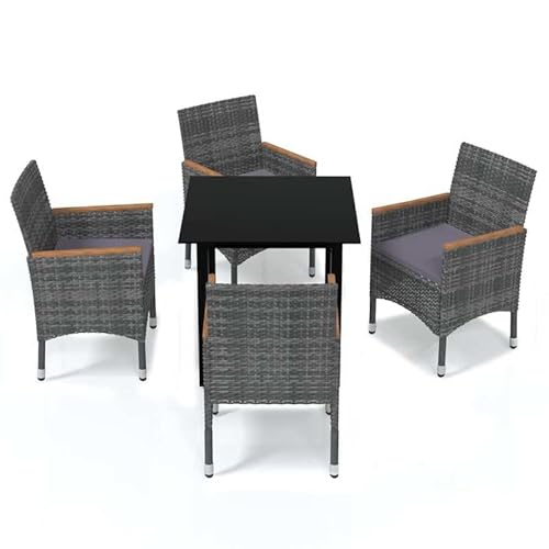 Eleganz 5-TLG. Garten-Essgruppe mit Kissen aus Poly Rattan in Grau - Modernes Gartenset mit Aluminiumrahmen und Glasplatte - Perfekt für Terrasse und Garten Eleganz 5-TLG. Garten-Essgruppe mit Kissen aus Poly Rattan in Grau - Modernes Gartenset mit Aluminiumrahmen und Glasplatte - Perfekt für Terrasse und Garten von Eleganz