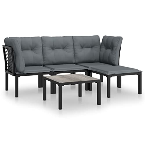 Eleganz 5-TLG. Garten-Lounge-Set Schwarz und Grau aus Poly Rattan mit pulverbeschichtetem Stahl – Modernes Outdoor-Möbel für Terrasse und Garten von Eleganz