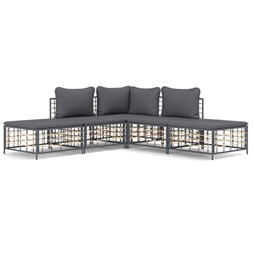 Eleganz 5-TLG. Garten-Lounge-Set mit Kissen Anthrazit - Poly Rattan & pulverbeschichteter Stahl - Langlebiges Gartensitzmöbel für Terrasse & Garten Eleganz 5-TLG. Garten-Lounge-Set mit Kissen Anthrazit - Poly Rattan & pulverbeschichteter Stahl - Langlebiges Gartensitzmöbel für Terrasse & Garten von Eleganz