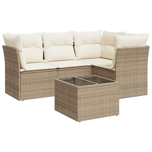 Eleganz 5-TLG. Garten-Sofagarnitur aus PE-Rattan & pulverbeschichtetem Stahl, beige - Langlebig & pflegeleicht für Terrasse & Garten von Eleganz