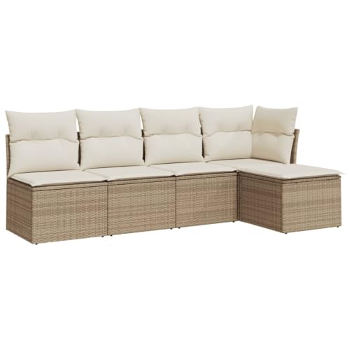 Eleganz 5-TLG. Garten-Sofagarnitur aus PE-Rattan & pulverbeschichtetem Stahl - Beige - Langlebig & Wetterfest - Perfekt für Terrasse & Garten von Eleganz