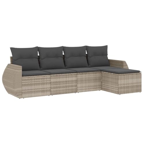 Eleganz 5-TLG. Garten-Sofagarnitur aus PE-Rattan & pulverbeschichtetem Stahl - Modernes Outdoor-Set mit Kissen in Hellgrau - Perfekt für Garten, Terrasse oder Balkon - Langlebig & wetterfest von Eleganz