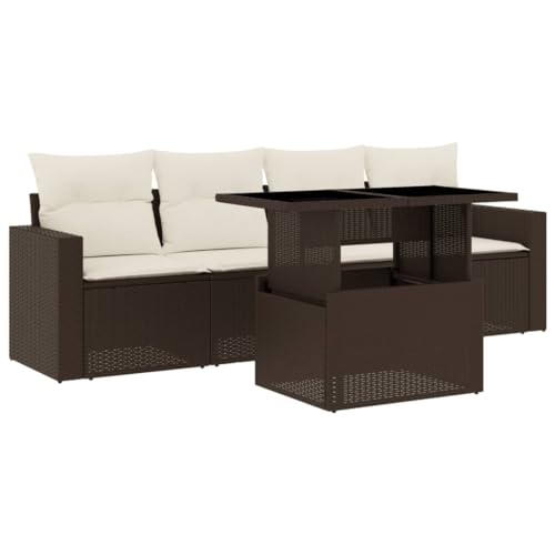 Eleganz 5-TLG. Garten-Sofagarnitur aus Poly Rattan mit Kissen - Langlebige Outdoor-Möbel für Terrasse und Balkon - Bequeme Sitzgruppe in Braun Eleganz 5-TLG. Garten-Sofagarnitur aus Poly Rattan mit Kissen - Langlebige Outdoor-Möbel für Terrasse und Balkon - Bequeme Sitzgruppe in Braun von Eleganz