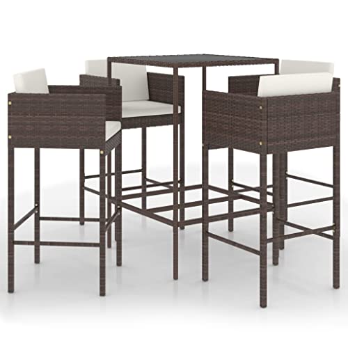 Eleganz 5-TLG. Gartenbar-Set mit Kissen aus PE-Rattan, Stahl & Hartglas - Langlebiges Outdoor-Möbel für Terrasse & Garten von Eleganz