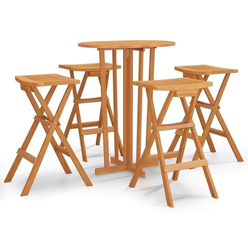 Eleganz 5-TLG. Klappbarer Bar-Set aus massivem Teakholz für Garten und Terrasse – Fein geschliffen, wasserbasiert lackiert, langlebig und pflegeleicht von Eleganz