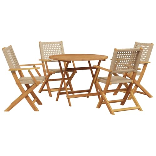 Eleganz 5-teilige Gartenmöbelgruppe aus Poly Rattan und Massivholz - Beige - Langlebige Outdoor-Essgruppe für Terrasse und Garten - Wetterfest und pflegeleicht von Eleganz