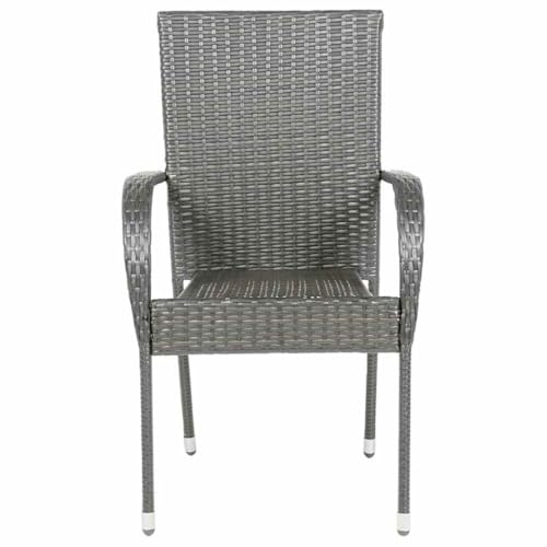Eleganz 6 STK. Gartenstühle Stapelbar Grau aus PE-Rattan & pulverbeschichtetem Stahl - Langlebig & platzsparend für Terrasse & Balkon von Eleganz