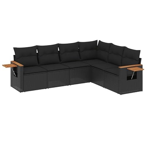 Eleganz 6-TLG. Garten-Sofagarnitur Schwarz PE-Rattan & Pulverbeschichteter Stahl - Modernes Outdoor-Set mit Kissen für Terrasse & Garten von Eleganz