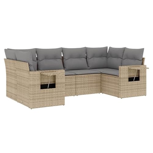 Eleganz 6-TLG. Garten-Sofagarnitur aus PE-Rattan & pulverbeschichtetem Stahl - Beige Outdoor-Möbel für Terrasse & Garten - Wetterfest & pflegeleicht von Eleganz