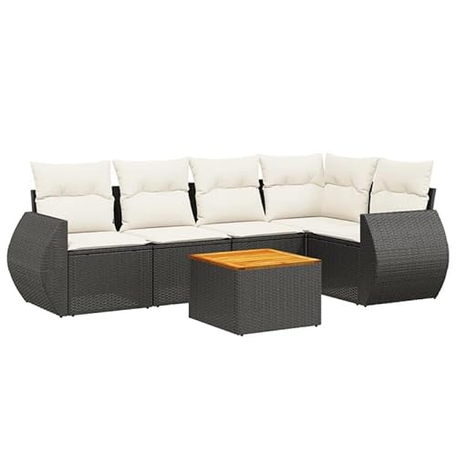 Eleganz 6-TLG. Gartensofa-Set Schwarz PE-Rattan mit Kissen & Pulverbeschichtetem Stahl – Modernes Outdoor-Sofa für Terrasse & Garten, Wetterfest & Langlebig von Eleganz