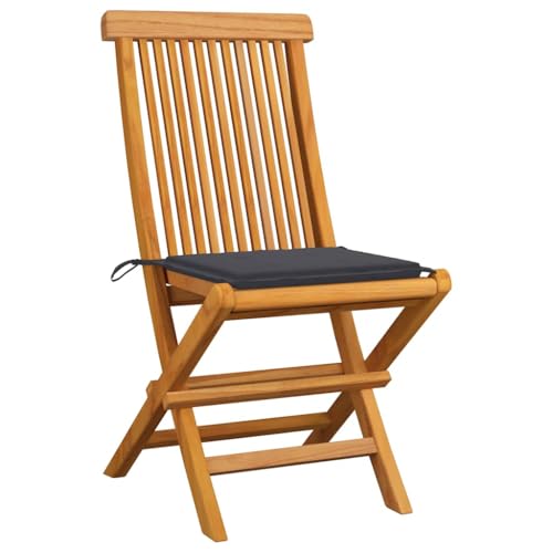 Eleganz 6er-Set Gartenstühle aus massivem Teakholz mit Anthrazit Kissen – Feingeschliffen & wasserbasiert lackiert – Langlebig & pflegeleicht – Perfekt für Terrasse & Garten von Eleganz