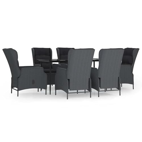 Eleganz 7-TLG. Garten-Essgruppe Dunkelgrau aus Poly Rattan mit pulverbeschichtetem Stahl und Glas - Langlebiges Outdoor-Möbel für Terrasse und Garten von Eleganz