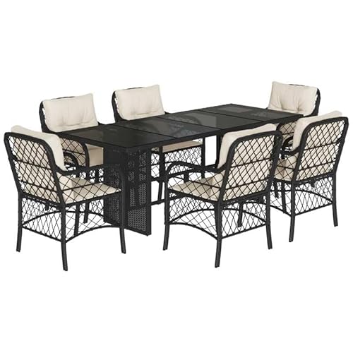 Eleganz 7-TLG. Garten-Essgruppe Schwarz PE-Rattan mit Kissen, Pulverbeschichteter Stahl & Hartglas, Langlebig & Wetterfest, Perfekt für Terrasse & Garten Eleganz 7-TLG. Garten-Essgruppe Schwarz PE-Rattan mit Kissen, Pulverbeschichteter Stahl & Hartglas, Langlebig & Wetterfest, Perfekt für Terrasse & Garten von Eleganz