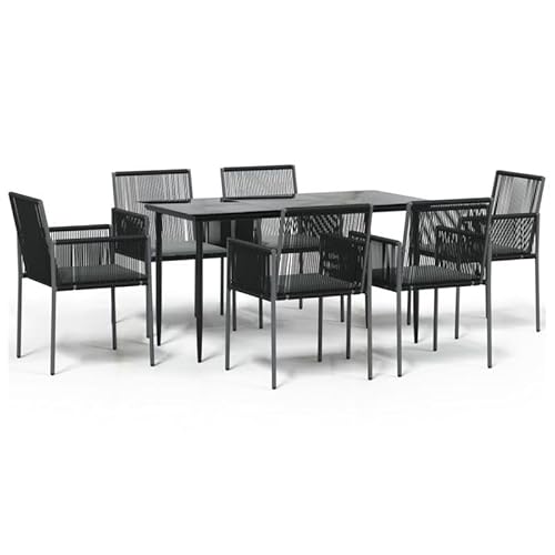 Eleganz 7-TLG. Garten-Essgruppe Schwarz PE-Rattan & Stahl, Outdoor-Möbel für Terrasse & Garten, Wetterfest & Langlebig, Komfortable Sitzgruppe mit Kissen Eleganz 7-TLG. Garten-Essgruppe Schwarz PE-Rattan & Stahl, Outdoor-Möbel für Terrasse & Garten, Wetterfest & Langlebig, Komfortable Sitzgruppe mit Kissen von Eleganz