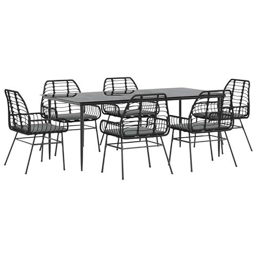Eleganz 7-TLG. Garten-Essgruppe Schwarz Poly Rattan mit Kissen - Pulverbeschichteter Stahl & Gehärtetes Glas - Langlebig & Stilvoll für Terrasse & Garten Eleganz 7-TLG. Garten-Essgruppe Schwarz Poly Rattan mit Kissen - Pulverbeschichteter Stahl & Gehärtetes Glas - Langlebig & Stilvoll für Terrasse & Garten von Eleganz