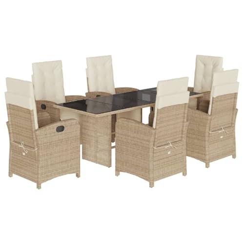 Eleganz 7-TLG. Garten-Essgruppe aus PE-Rattan mit Kissen - Beige - Pulverbeschichteter Stahl - 耐候性强 - 适用于Terrasse & Garten - Moderne Outdoor-Möbel von Eleganz