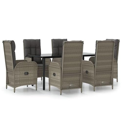 Eleganz 7-TLG. Garten-Essgruppe aus PE-Rattan mit Kissen - Schwarz & Grau - Pulverbeschichteter Stahl - Langlebig & Wetterfest - Perfekt für Terrasse & Garten Eleganz 7-TLG. Garten-Essgruppe aus PE-Rattan mit Kissen - Schwarz & Grau - Pulverbeschichteter Stahl - Langlebig & Wetterfest - Perfekt für Terrasse & Garten von Eleganz