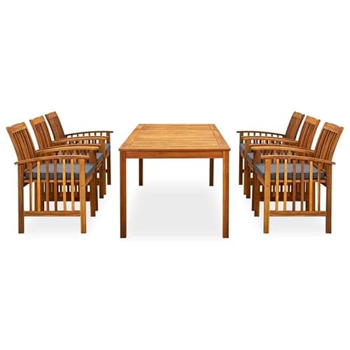 Eleganz 7-TLG. Garten-Essgruppe aus massivem Akazienholz mit Kissen – Langlebig & pflegeleicht – Perfekt für Terrasse & Garten – 100% Polyester Bezug von Eleganz