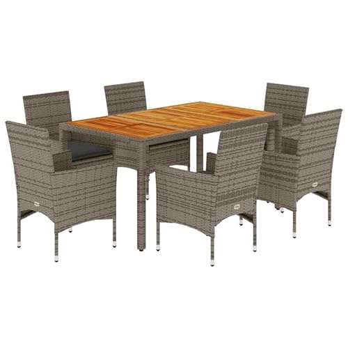Eleganz 7-TLG. Garten-Essgruppe mit Kissen Grau - PE-Rattan, Pulverbeschichteter Stahl & Massives Akazienholz mit Ölfinish - Langlebig & Stilvoll für Ihren Außenbereich Eleganz 7-TLG. Garten-Essgruppe mit Kissen Grau - PE-Rattan, Pulverbeschichteter Stahl & Massives Akazienholz mit Ölfinish - Langlebig & Stilvoll für Ihren Außenbereich von Eleganz