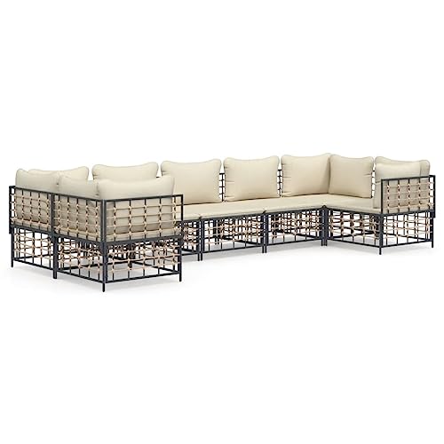 Eleganz 7-TLG. Garten-Lounge-Set mit Kissen Anthrazit - Poly Rattan, Pulverbeschichteter Stahl, Textilene - Modernes Gartensitzmöbel für Terrasse & Garten von Eleganz