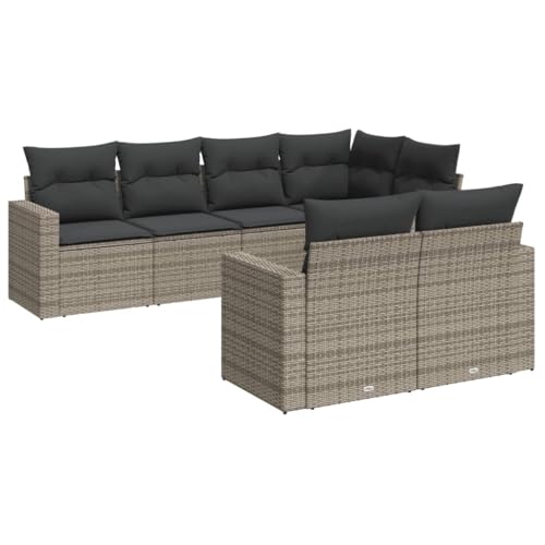 Eleganz 7-TLG. Garten-Sofagarnitur Grau aus PE-Rattan & pulverbeschichtetem Stahl - Langlebig & Wetterfest - Perfekt für Terrasse & Garten von Eleganz