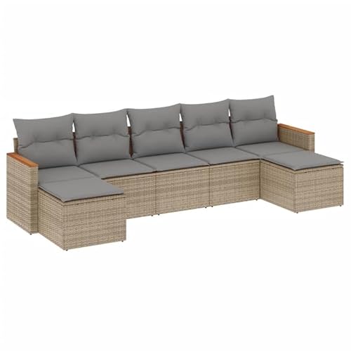 Eleganz 7-TLG. Garten-Sofagarnitur aus PE-Rattan & pulverbeschichtetem Stahl, beige - Langlebig & pflegeleicht für Terrasse & Garten Eleganz 7-TLG. Garten-Sofagarnitur aus PE-Rattan & pulverbeschichtetem Stahl, beige - Langlebig & pflegeleicht für Terrasse & Garten von Eleganz